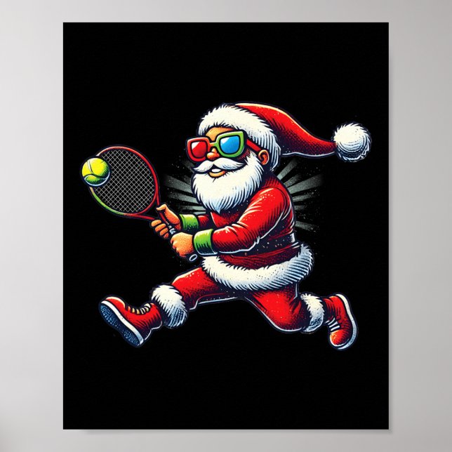 Affiche Santa Claus Jouer Tennis Jeu Tennis Racket Chri (Devant)