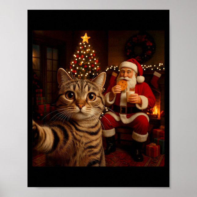 Affiche Santa Claus mangeant des cookies de Noël Chat drôl (Devant)