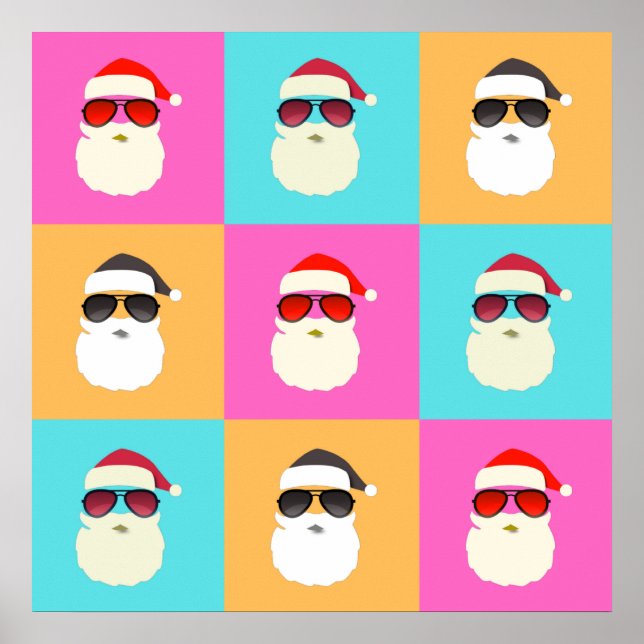 Affiche Santa Claus modern neon multicolor photo collage (Devant)