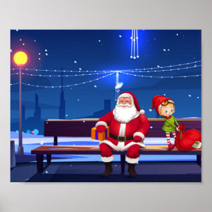 Affiche Santa Claus on Park bench