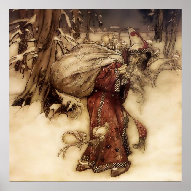 Affiche « Santa Claus » par Arthur Rackham (Devant)