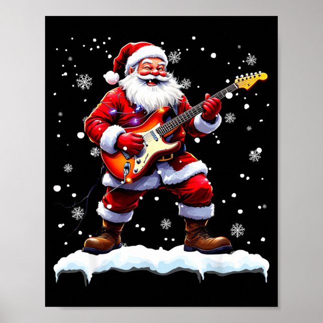 Affiche Santa Claus Playing B Guitar Christmas Xmas Music  (Devant)