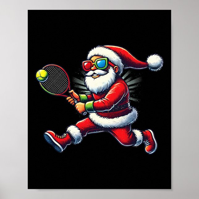 Affiche Santa Claus Playing Tennis Game Tennis Racket Chri (Devant)
