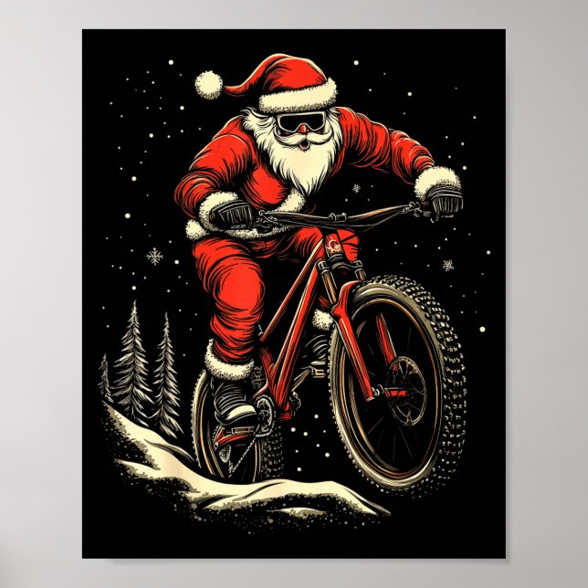 Affiche Santa Claus Riding Mountain Bike Christmas Funny M (Devant)