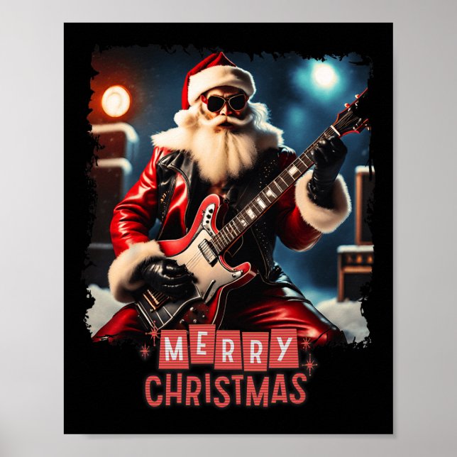 Affiche Santa Claus Rock Guitare Joyeux Noël (Devant)