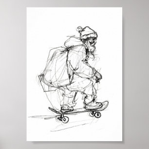 Affiche Santa Claus Skateboard avec présentants