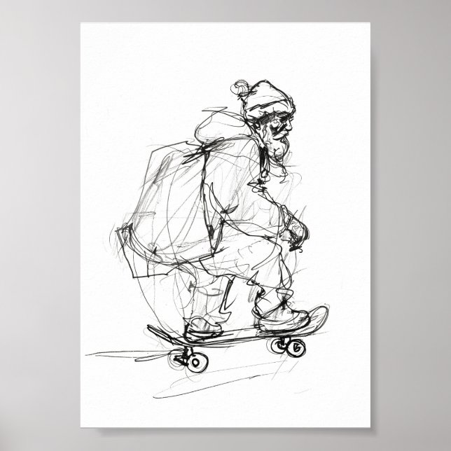 Affiche Santa Claus Skateboard avec présentants (Devant)