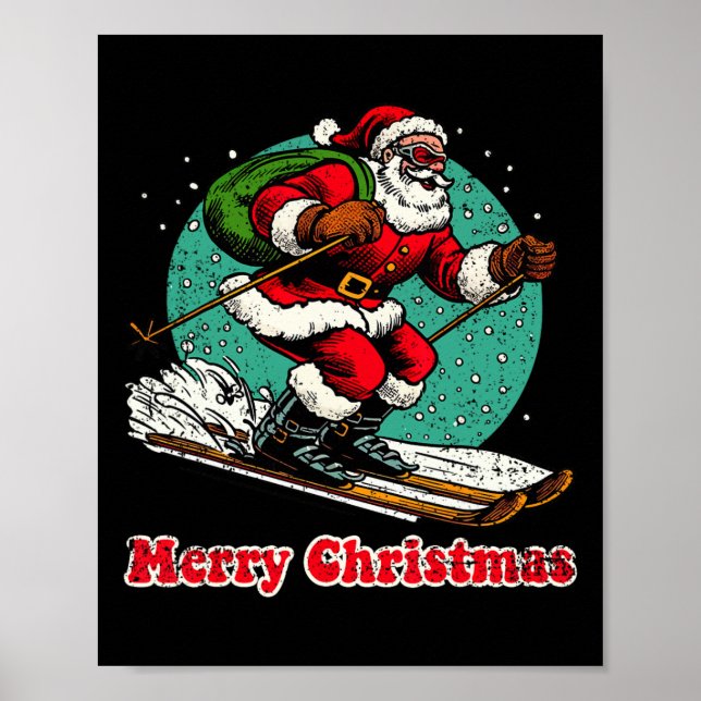 Affiche Santa Claus Snowboard Joyeux Noël Hiver Ho (Devant)