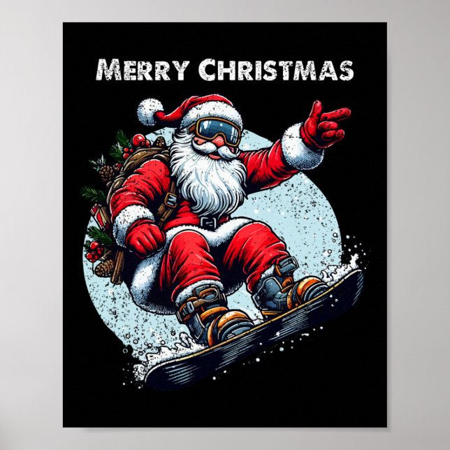 Affiche Santa Claus Snowboard Joyeux Noël Hiver Ho (Devant)