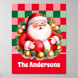 Affiche Santa Claus Tartan Rétro Noël Plaid
