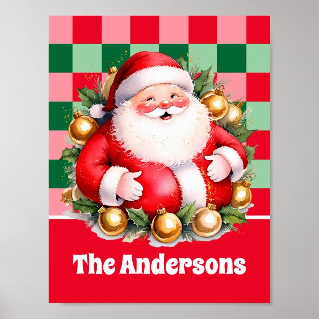 Affiche Santa Claus Tartan Rétro Noël Plaid (Devant)