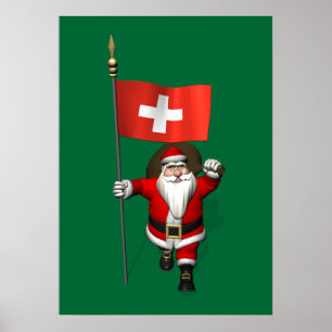 Affiche Santa Claus With Ensign Of Switzerland