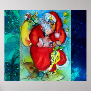 AFFICHE SANTA CLAUS WITH LANTERN IN CHRISTMAS NIGHT