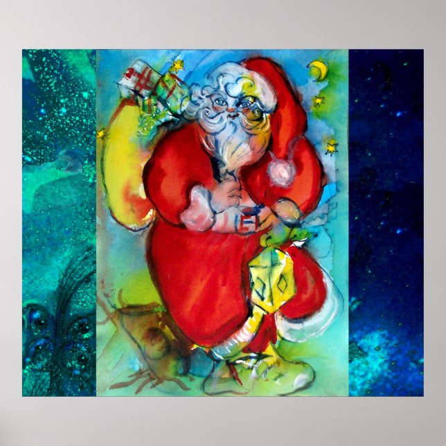 AFFICHE SANTA CLAUS WITH LANTERN IN CHRISTMAS NIGHT (Devant)