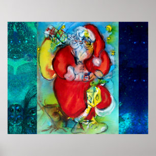 AFFICHE SANTA CLAUS WITH LANTERN IN CHRISTMAS NIGHT