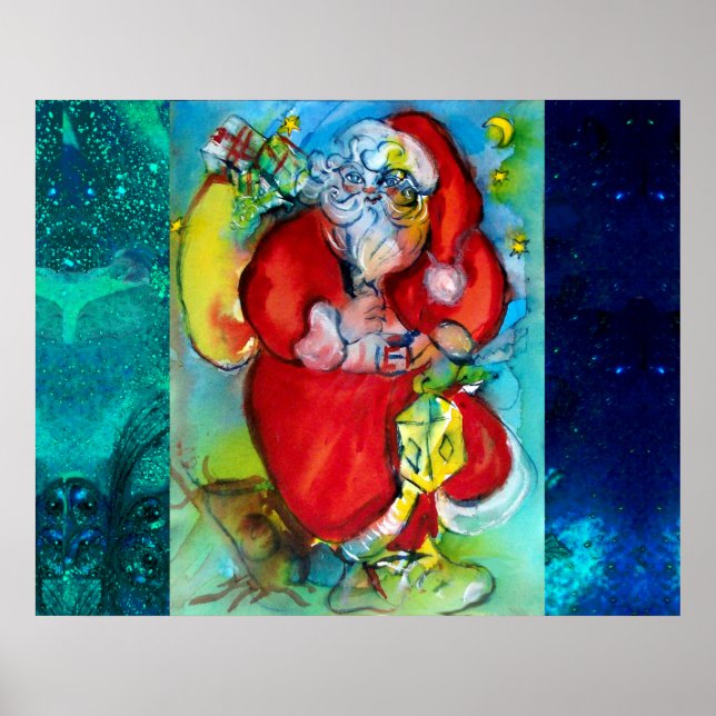 AFFICHE SANTA CLAUS WITH LANTERN IN CHRISTMAS NIGHT (Devant)