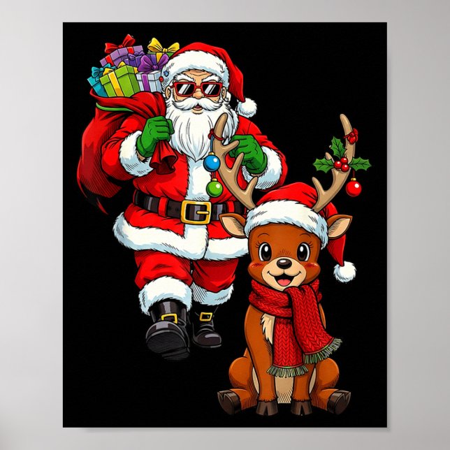 Affiche Santa Claus With Reindeer And Cool Christmas  (Devant)