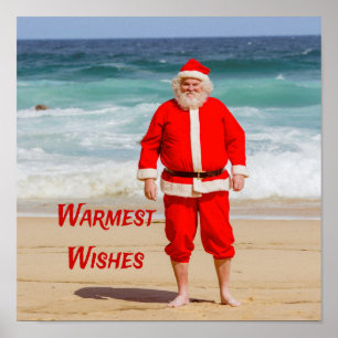 Affiche Santa Clause on Beach Warmest Wishes Funny Humor