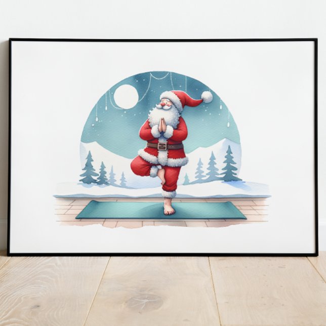 Affiche Santa Clause Yoga entraînement aquarelle (Créateur téléchargé)