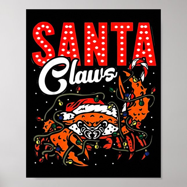 Affiche Santa Claws Christmas Funny Crab Lights Holiday Ca (Devant)