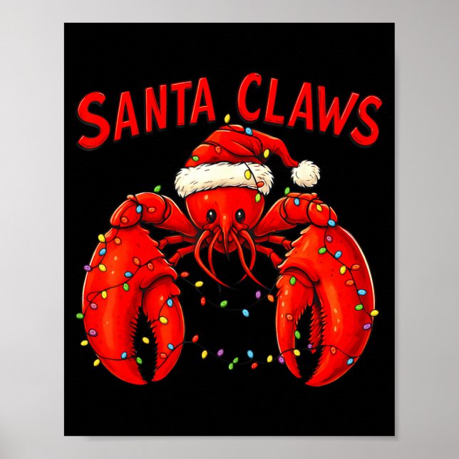 Affiche Santa Claws Funny Christmas Lobster With Lights  (Devant)