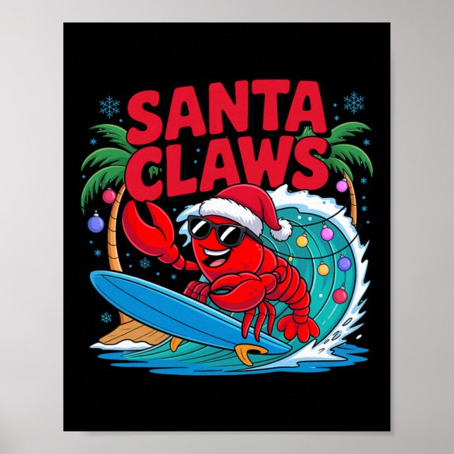 Affiche Santa Claws Funny Christmas Lobster With Palm Tree (Devant)