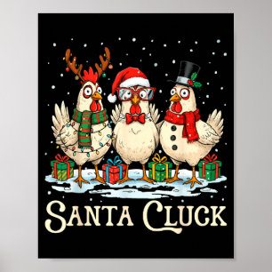 Affiche Santa Cluck Poule de Noël Animal de Ferme Drôle