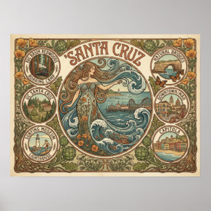 Affiche Santa Cruz Californie Art‑Nouveau Côtière