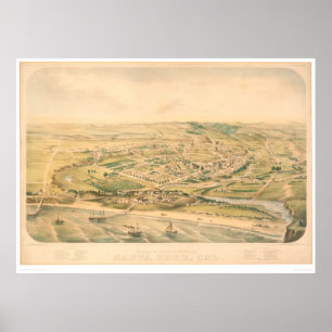 Affiche Santa Cruz, carte panoramique de CA (1586A) -