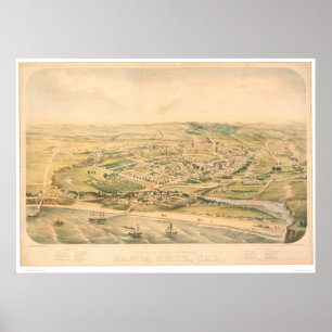Affiche Santa Cruz, carte panoramique de CA (1586A) - non