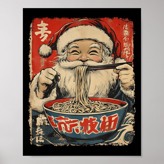 Affiche Santa Eating Ramen Noodles Ukiyo-e Insred Christma (Devant)