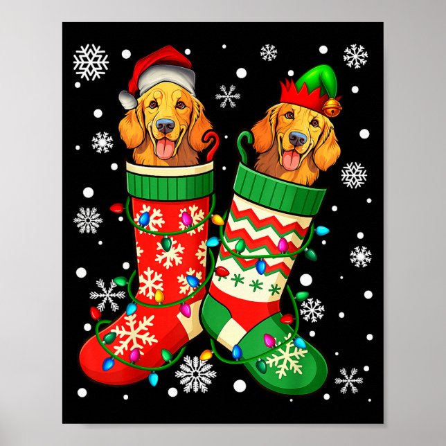 Affiche Santa Elf Golden Retriever Dog In Christmas Socks  (Devant)