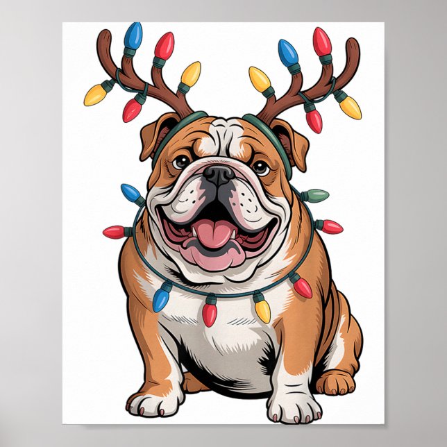 Affiche Santa English Bulldog Reindeer Light Christmas  (Devant)
