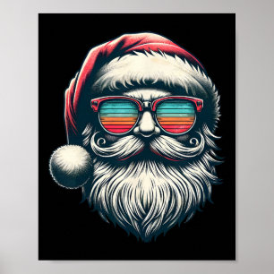 Affiche Santa Face Lunettes de soleil rétro Noël Xmas Homm