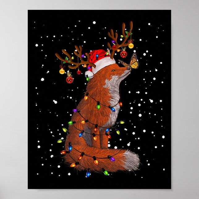 Affiche Santa Fox Tangled Up In Christmas Tree Lights Foxe (Devant)