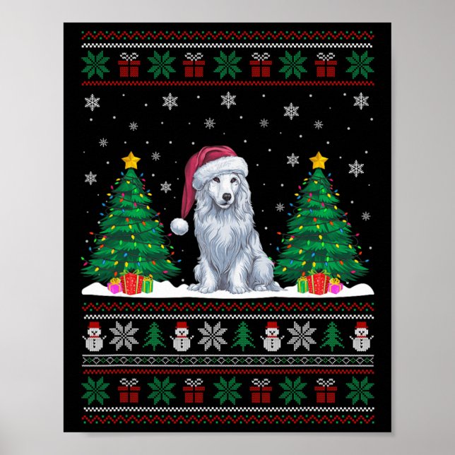 Affiche Santa Hat Akbash Chien Noël Lumières Arbre Vilain (Devant)