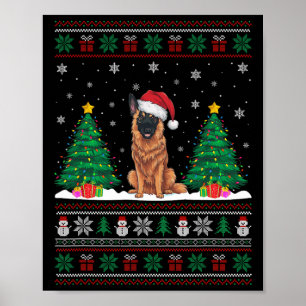 Affiche Santa Hat Belge Malinois Chien Xmas Arbre Lumière