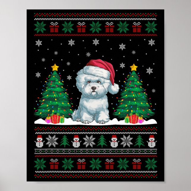 Affiche Santa Hat Bichon Frise Chien Xmas L'Arbre S (Devant)