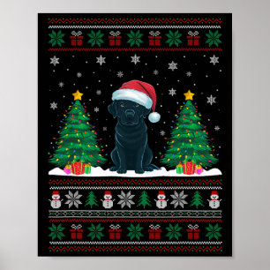 Affiche Santa Hat Black Labrador Chien Xmas L'arbre s'illu