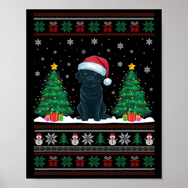 Affiche Santa Hat Black Labrador Chien Xmas L'arbre s'illu (Devant)