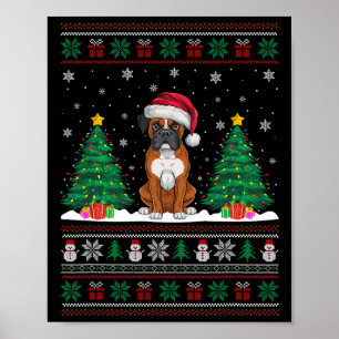 Affiche Santa Hat Boxe Chien de Noël Lumières Arbre de Noë