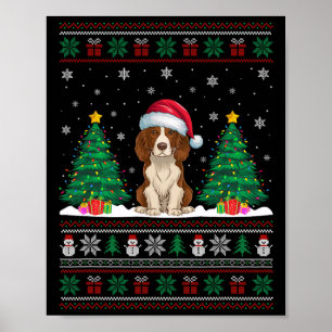 Affiche Santa Hat Brittany Spaniel Chien Xmas Lumières Arb