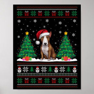 Affiche Santa Hat Bull Terrier Chien Xmas L'Arbre S Éclat