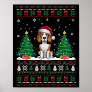 Affiche Santa Hat Chien Beagle Noël Lumières Arbre Vilain