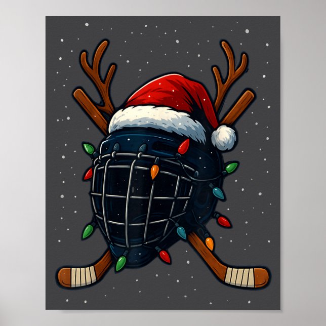 Affiche Santa Hat Christmas Ice Hockey Helmet Player Reind (Devant)