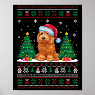 Affiche Santa Hat Goldendoodle Chien Xmas L'Arbre Éclat S