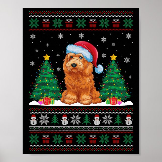 Affiche Santa Hat Goldendoodle Chien Xmas L'Arbre Éclat S (Devant)