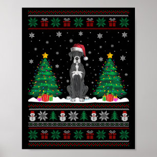 Affiche Santa Hat Great Dane Chien Noël Arbre Lumières Ugl
