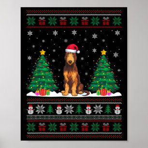 Affiche Santa Hat Irish Wolfhound Chien Xmas Tree Lumières