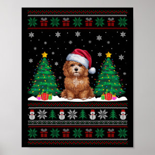 Affiche Santa Hat Maltipod Chien de Noël Lumières des arbr
